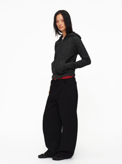 BLACK LINEN TEXTURE ZIP HOODIE