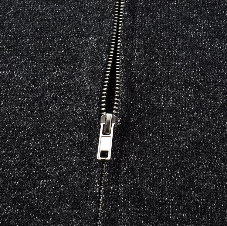 BLACK LINEN TEXTURE ZIP HOODIE