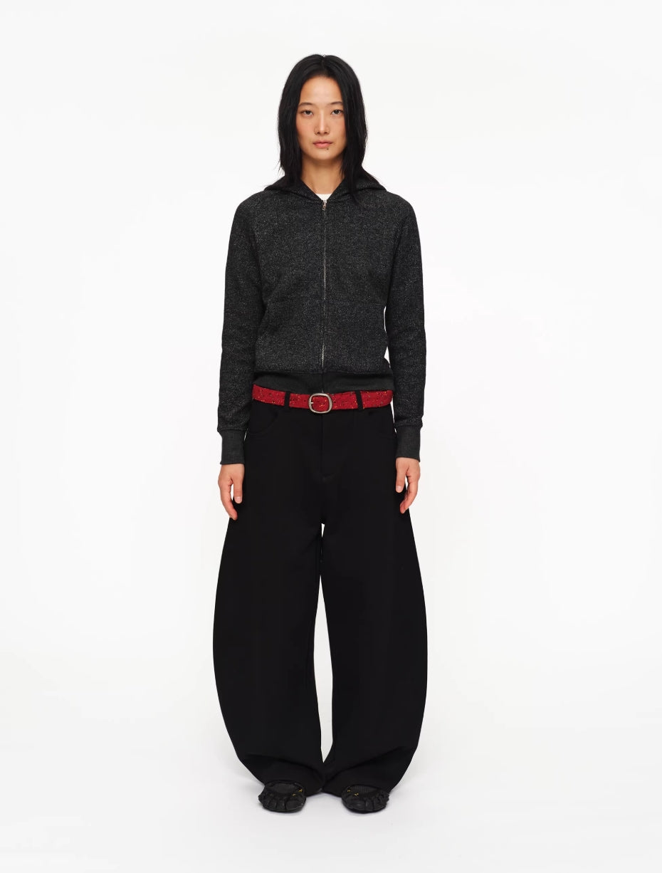 BLACK LINEN TEXTURE ZIP HOODIE