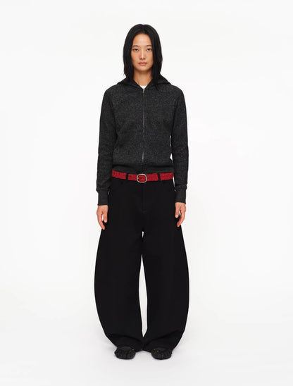 BLACK LINEN TEXTURE ZIP HOODIE