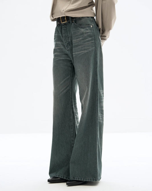 EMBROIDERED LOW-RISE TEAL JEANS