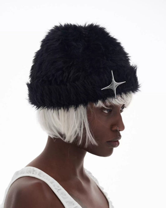 METAL STAR MOHAIR KNIT BEANIE