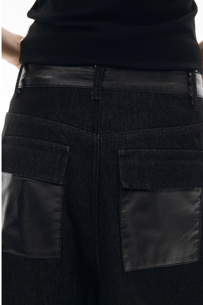 LEATHER MIX LOOSE DENIM