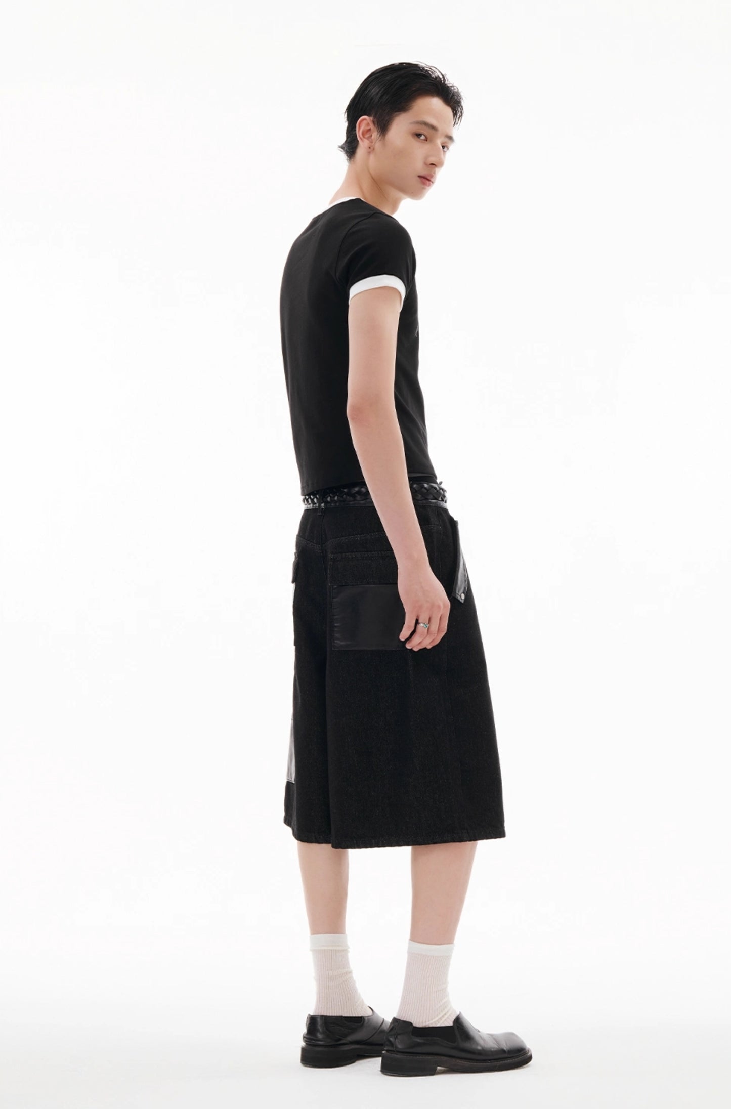 LEATHER MIX LOOSE DENIM