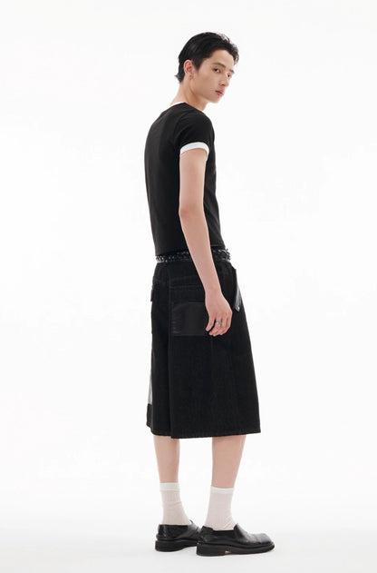 LEATHER MIX LOOSE DENIM