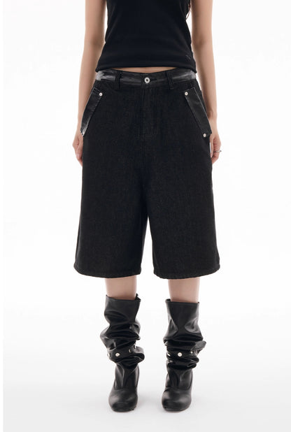 LEATHER MIX LOOSE DENIM