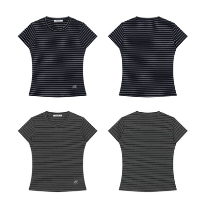 SLIM STRIPE EMBROIDERED TEE