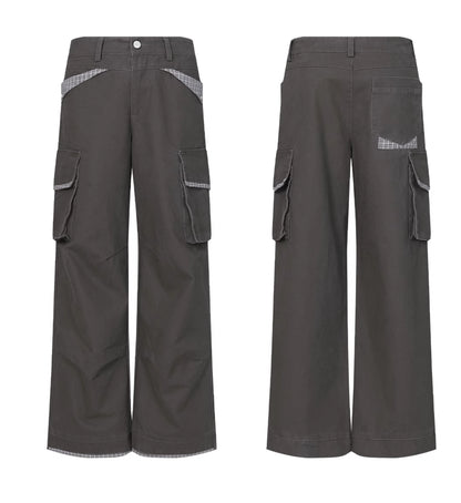 RETRO PLAID PATCH WORK PANTS
