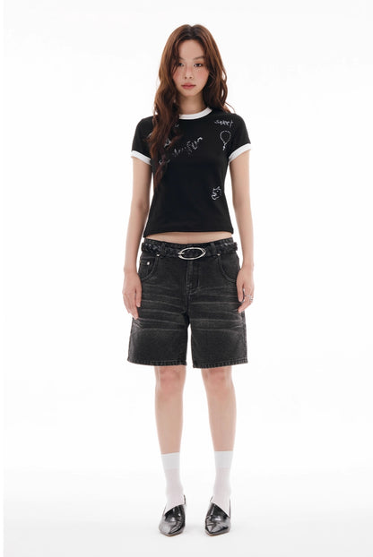 CAT WHISKER SHIRRED DENIM SHORTS