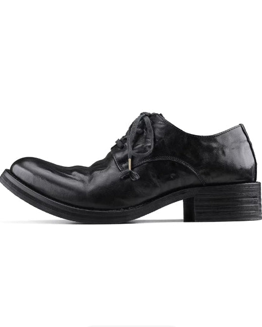 PLEATED LAYERED COWHIDE DERBY SHOES