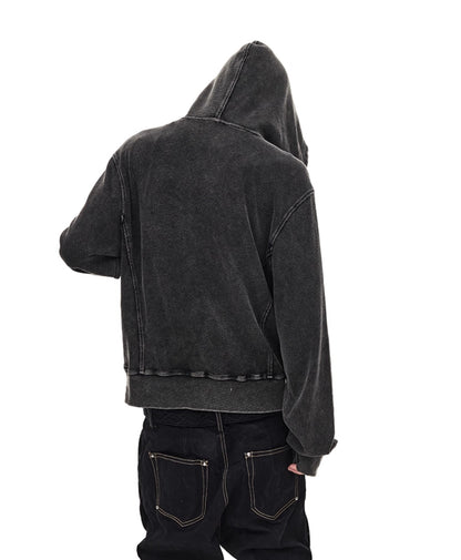 DISTRESSED WAFFLE STUDDED HOODIE