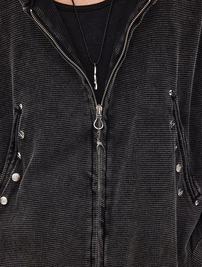 DISTRESSED WAFFLE STUDDED HOODIE