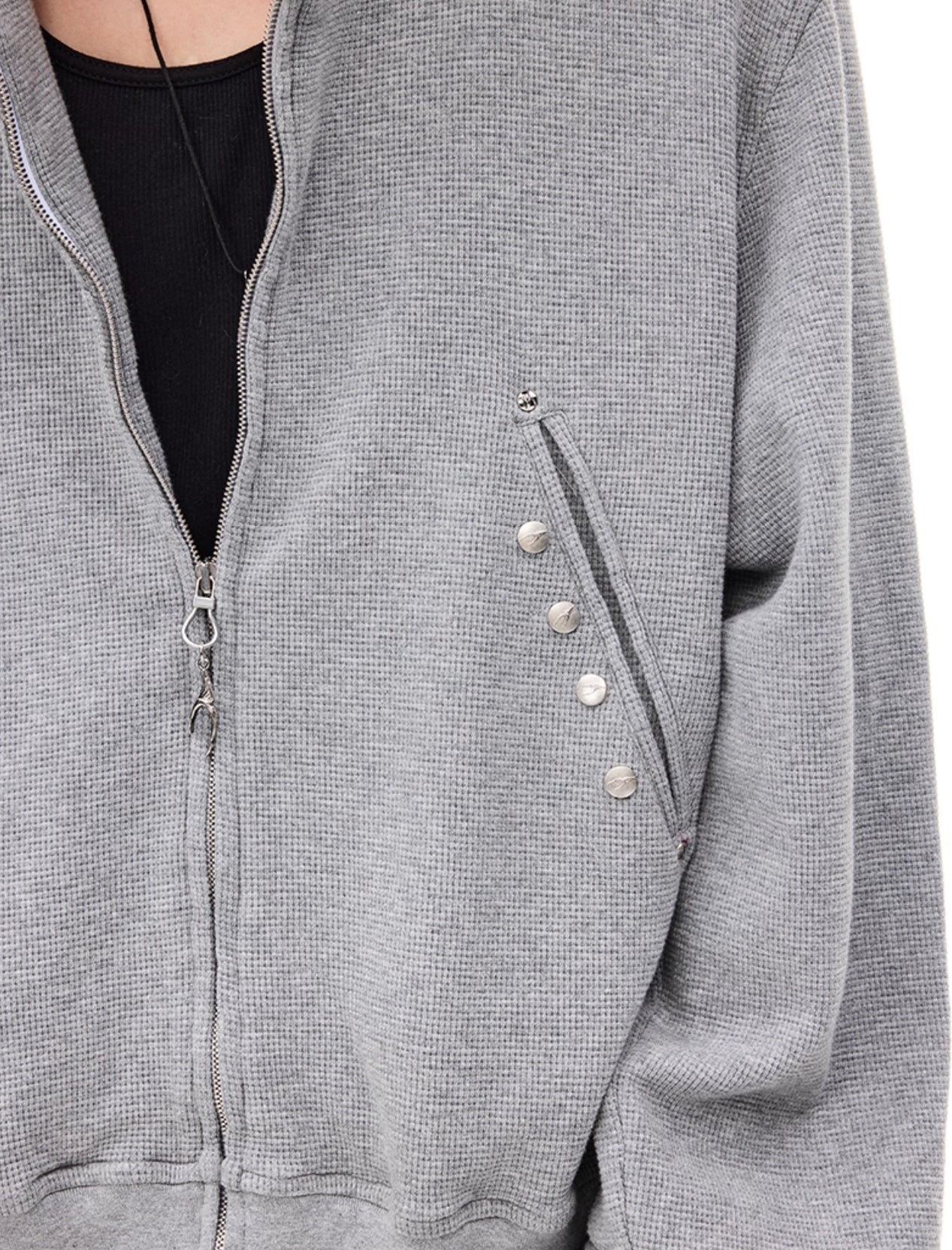 DISTRESSED WAFFLE STUDDED HOODIE