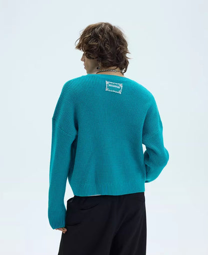 LOOSE TRICOLOR V-NECK SWEATER