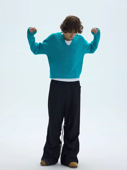 LOOSE TRICOLOR V-NECK SWEATER