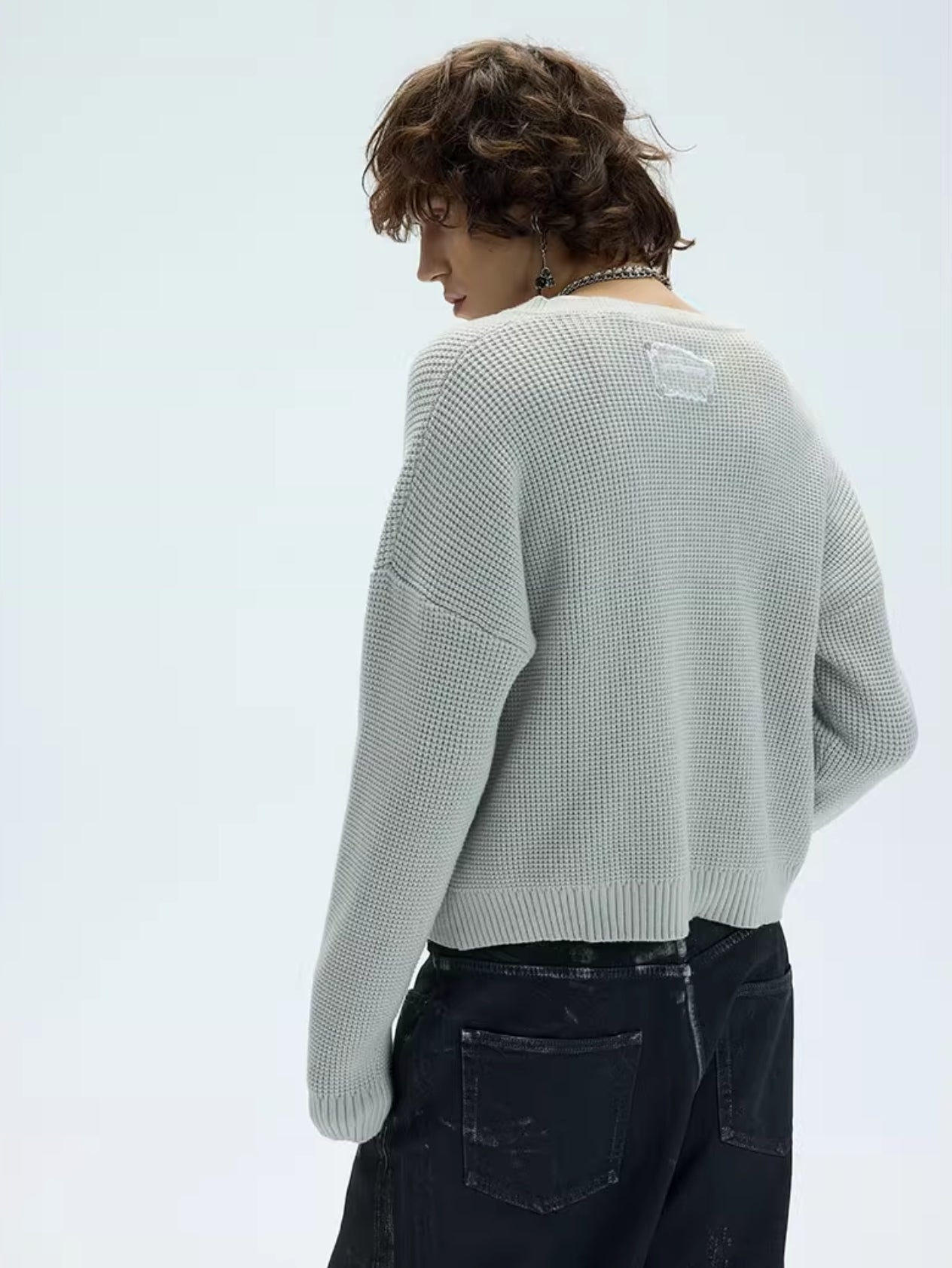 LOOSE TRICOLOR V-NECK SWEATER