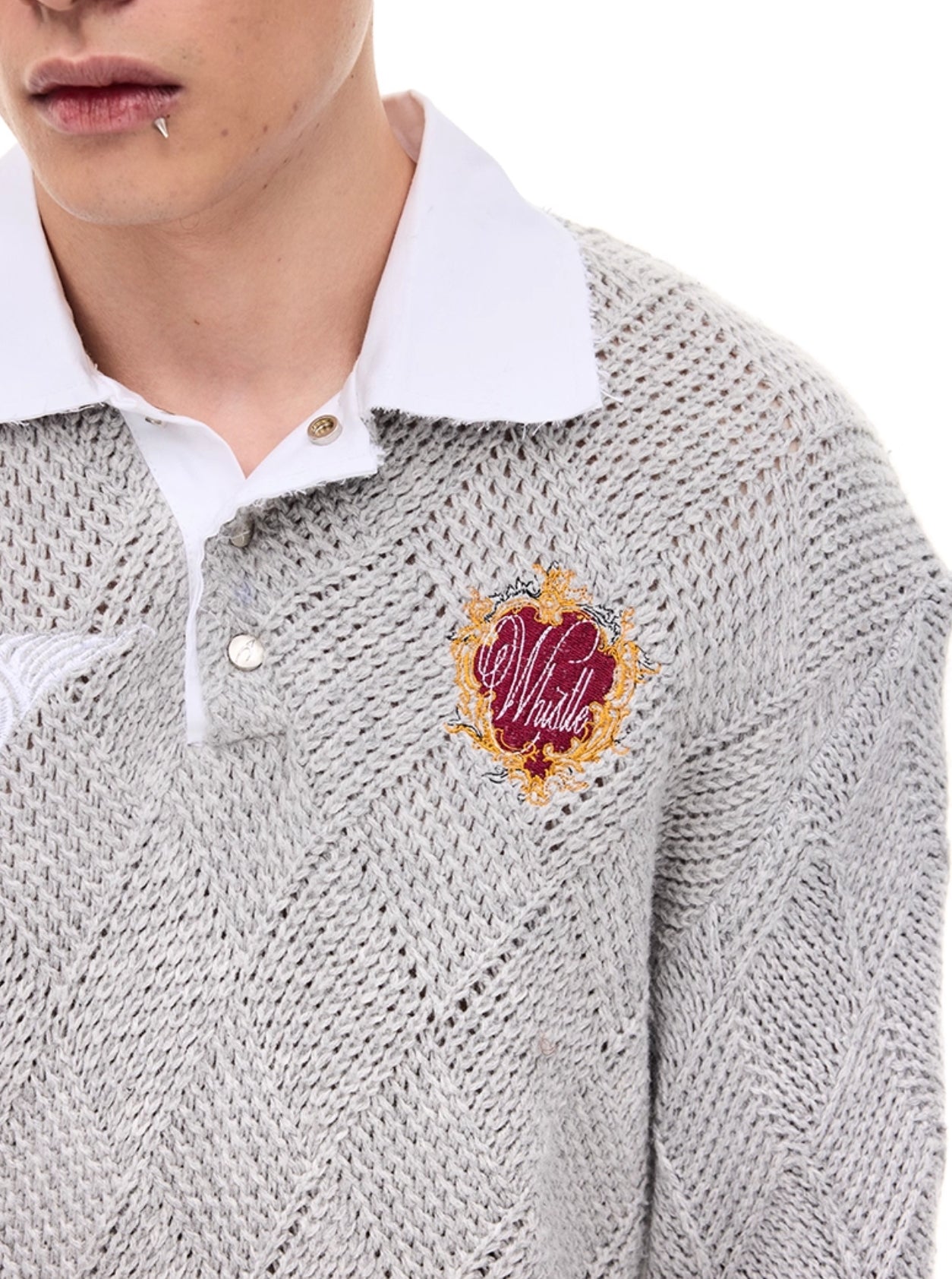 DIAMOND KNIT POLO SWEATER