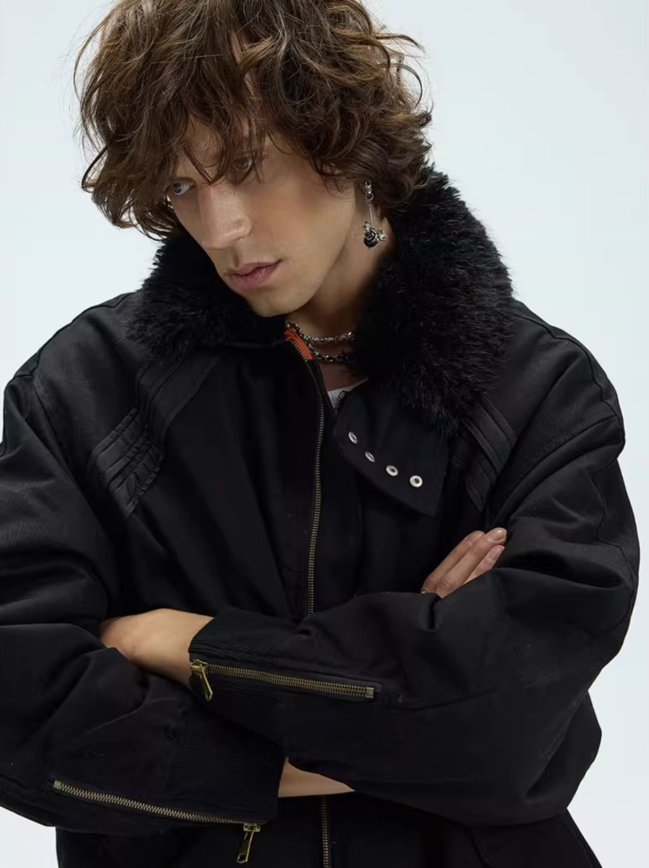 FUR COLLAR BOMBER JACKET