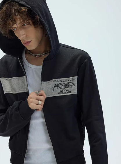 CONTRAST PATCHWORK ZIP HOODIE