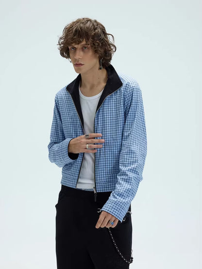 REVERSIBLE PLAID STAND COLLAR JACKET