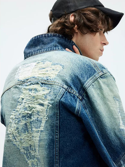 HEAVY WASH DISTRESSED DENIM JACKET