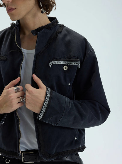 CHAIN DETAIL SHORT PADDED JACKET