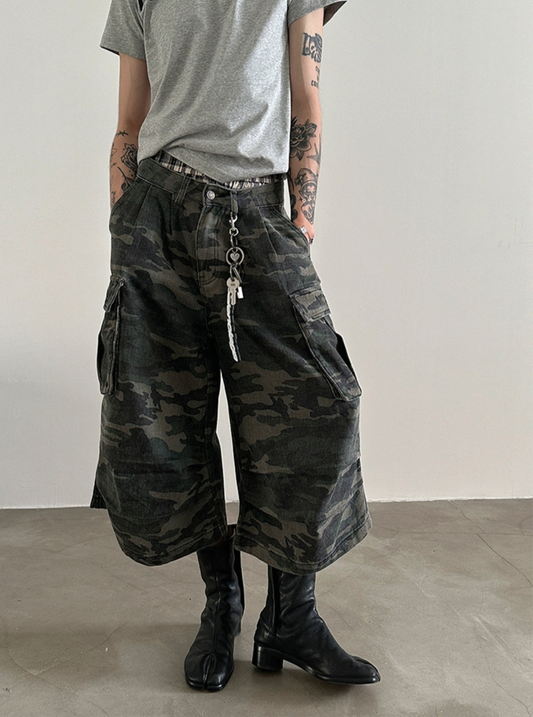 CAMOUFLAGE WIDE-LEG CARGO PANTS