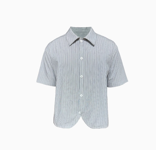 CURVED HEM STRIPED SHORT SHIRT