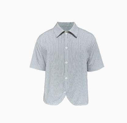 CURVED HEM STRIPED SHORT SHIRT