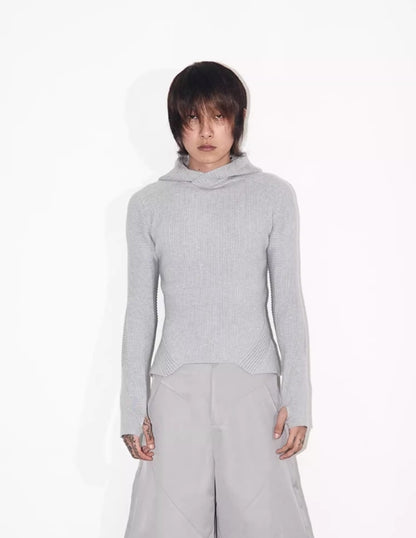 CURVED FINE HOLE KNIT SWEATER