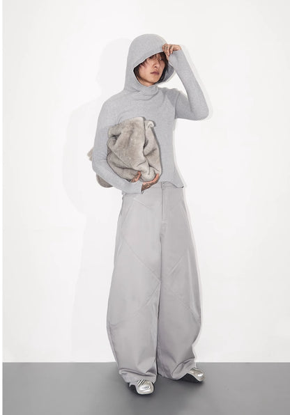 CURVED FINE HOLE KNIT SWEATER