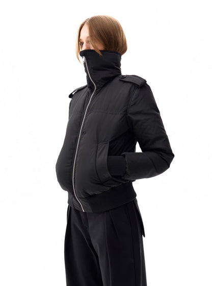 RUGGED SCARF COLLAR CARBON BLACK PUFFER