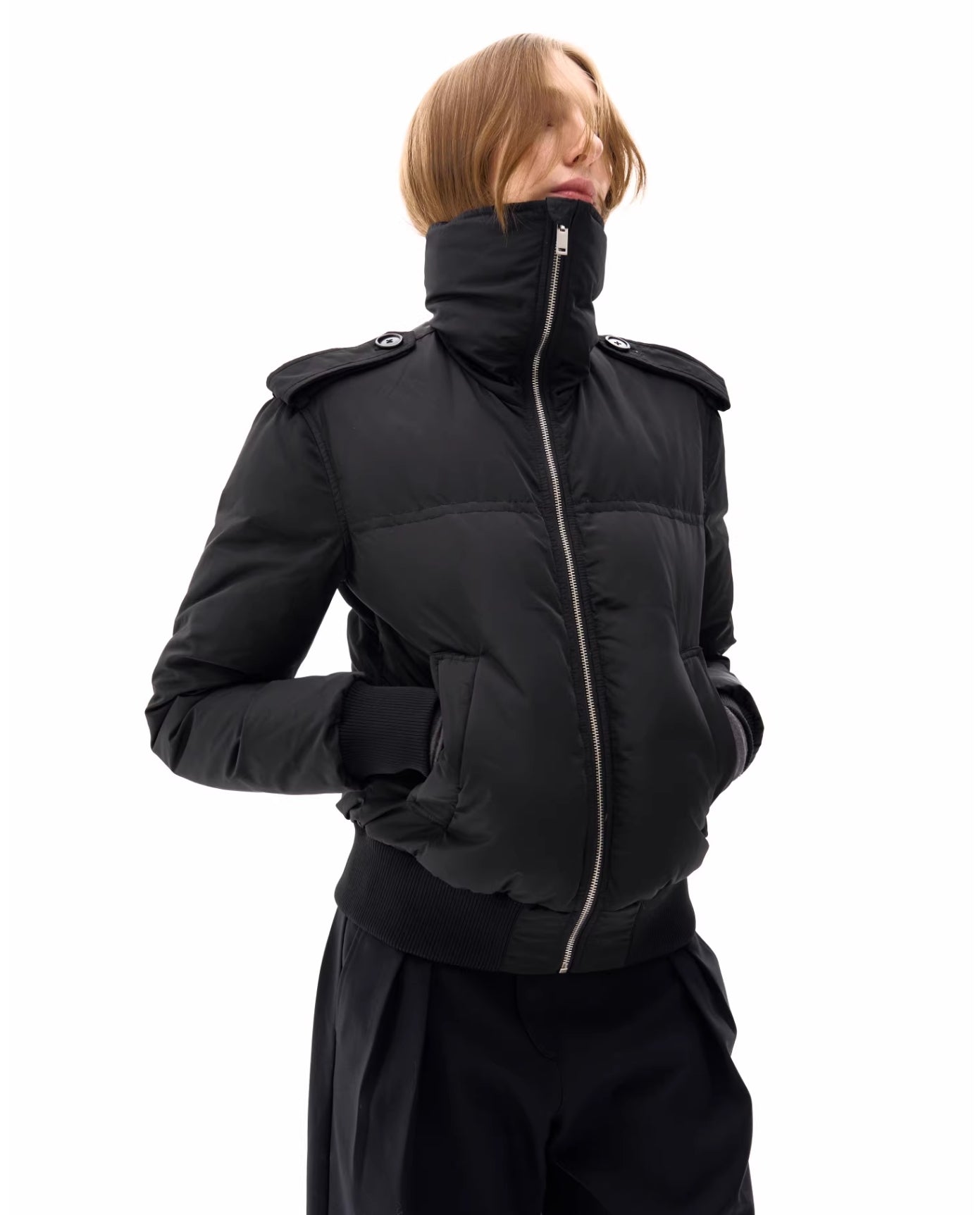 RUGGED SCARF COLLAR CARBON BLACK PUFFER