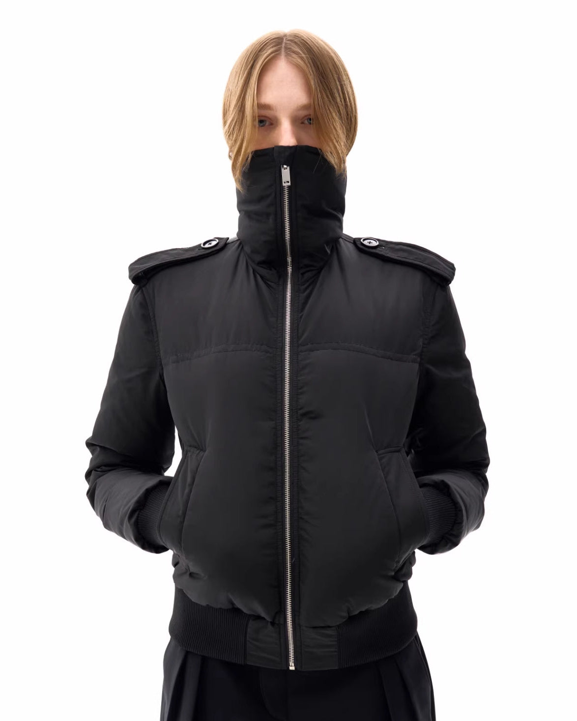 RUGGED SCARF COLLAR CARBON BLACK PUFFER