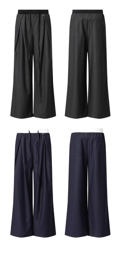 CONTRAST WAIST STRAIGHT TROUSERS