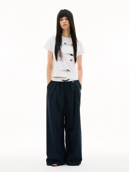 CONTRAST WAIST STRAIGHT TROUSERS