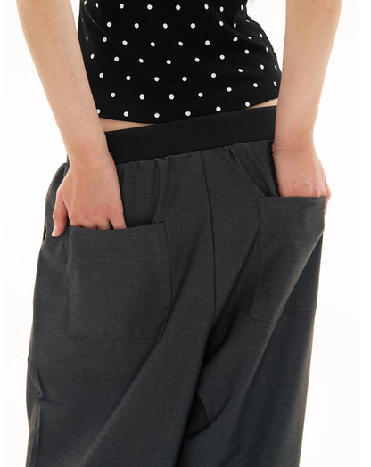 CONTRAST WAIST STRAIGHT TROUSERS