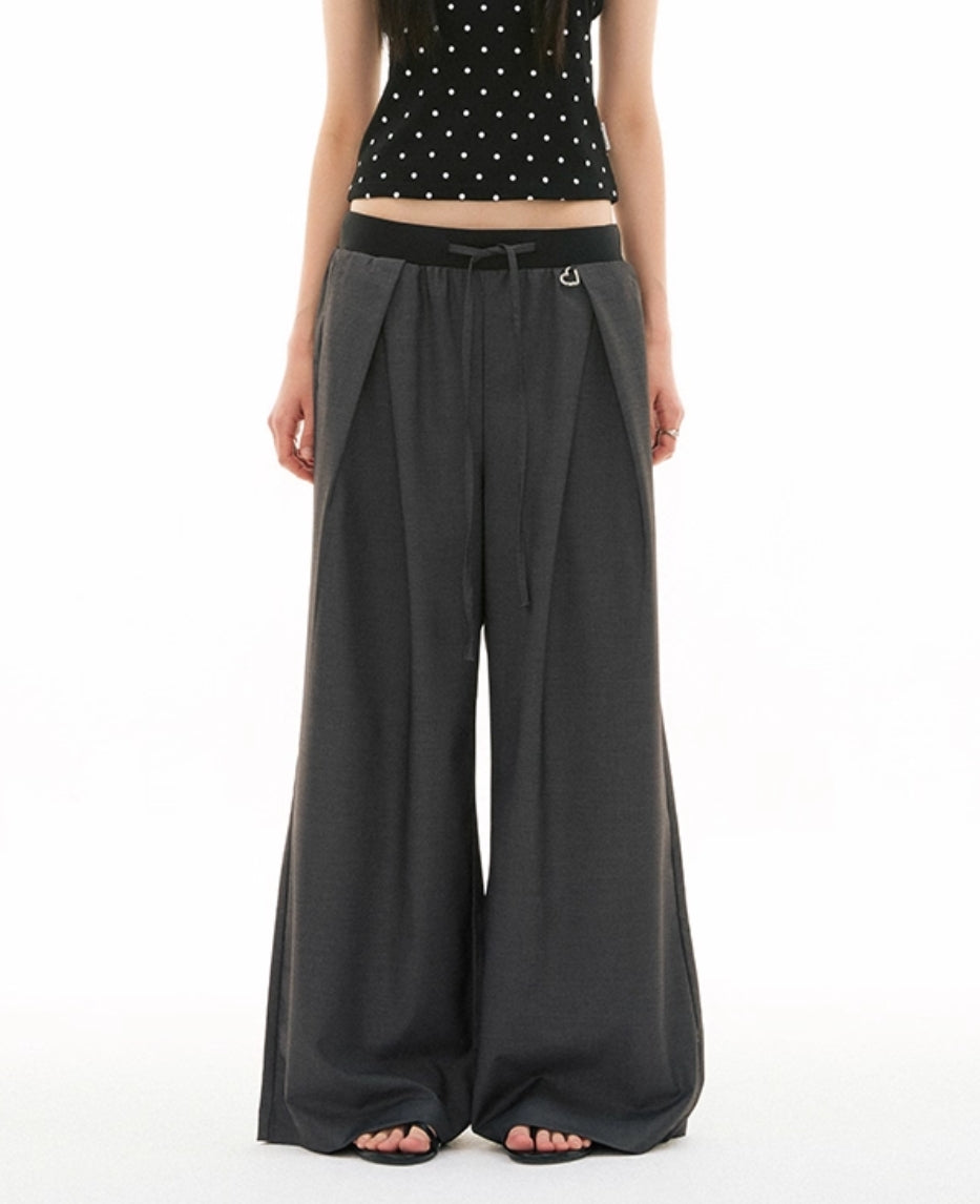 CONTRAST WAIST STRAIGHT TROUSERS