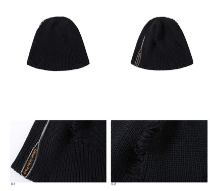 ZIP SLIT KNIT BEANIE