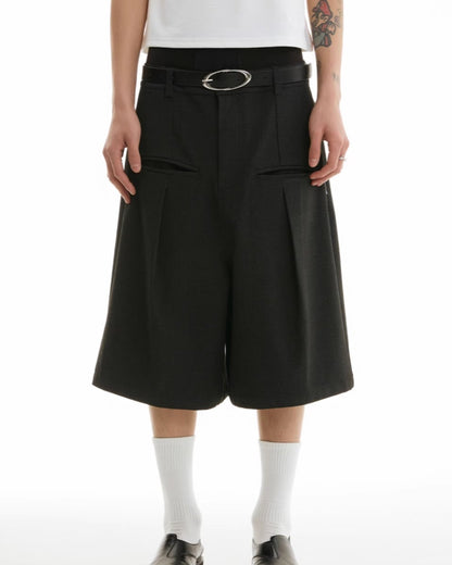 DARK PLAID WIDE SUIT SHORTS