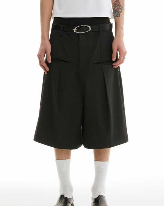 DARK PLAID WIDE SUIT SHORTS
