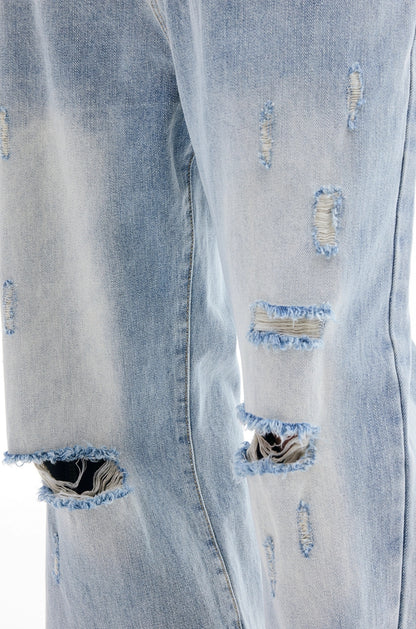 DISTRESSED LIGHT FLARE STRAIGHT JEANS