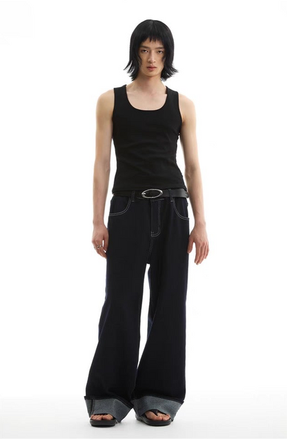 TOP FOLDED HEM STRAIGHT JEANS