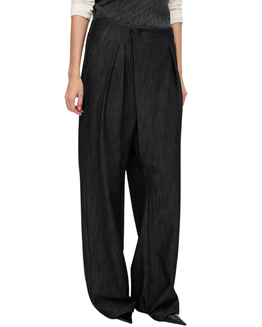 FAUX DENIM LAYERED TAILORED TROUSERS