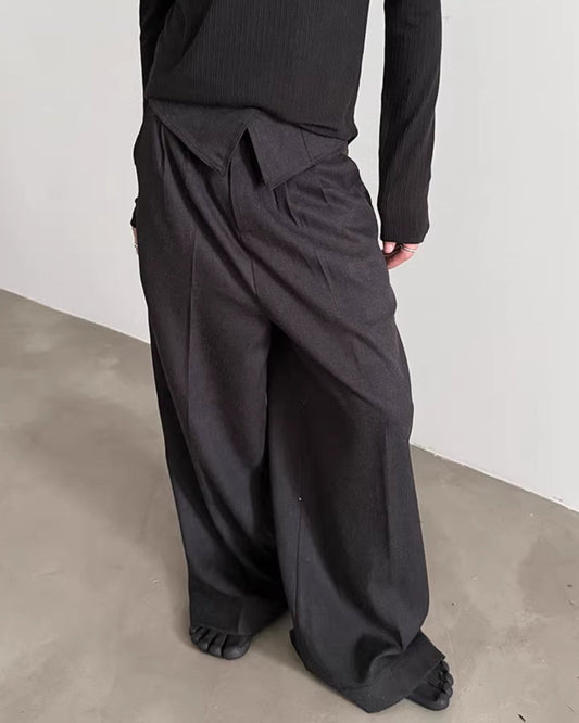 LINEN WAIST RELAXED FIT BAGGY TROUSERS