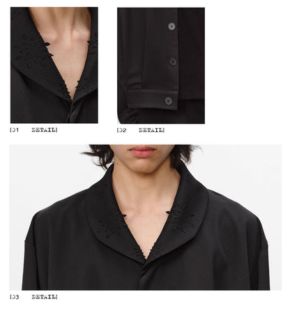 CARVED COLLAR PLEATED BLAZER