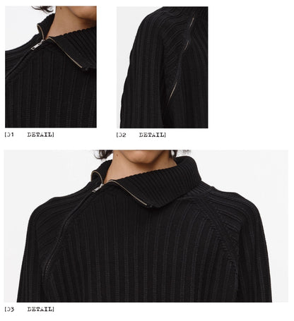 OBLIQUE ZIP TURTLENECK SWEATER