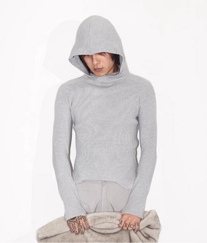 CURVED FINE HOLE KNIT SWEATER