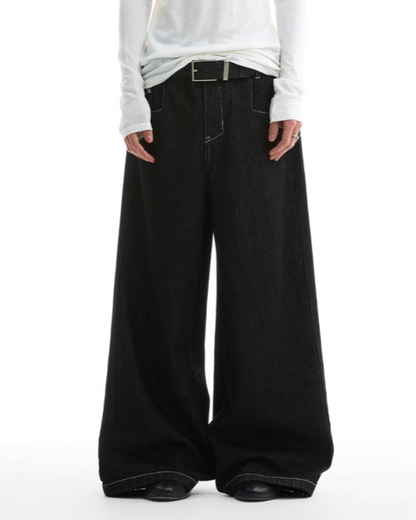TOPSTITCHED LOOSE STRAIGHT WIDE JEANS