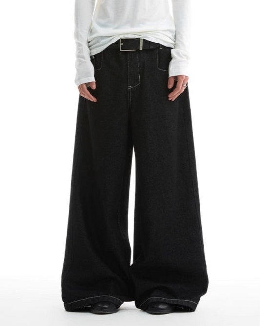 TOPSTITCHED LOOSE STRAIGHT WIDE JEANS